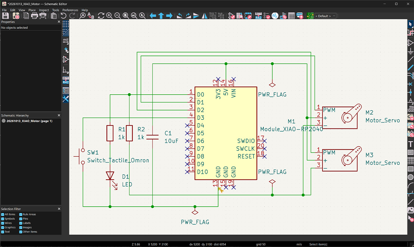 First KiCad schematic of the servo motor circuit